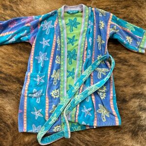 Vintage TerriSol Blue and Green Swim Beach Coverup with Tropical Print